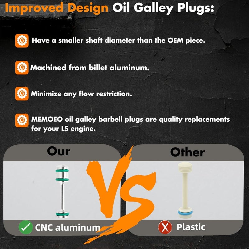 MEMOEO LS Oil Barbell,Oil Galley Plug Aluminum 12573460 Compatible with LS Series Engines Gen III IV Engines for LS1 LS2 LS3 4.8 5.3L 6.0L 6.2L - Image 4